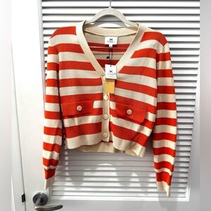 NWT Marina V Orange & Cream Striped V-neck Cardigan